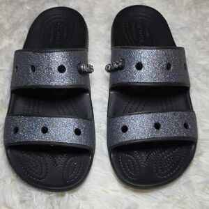 Glittery Black Womens Croc Sandals